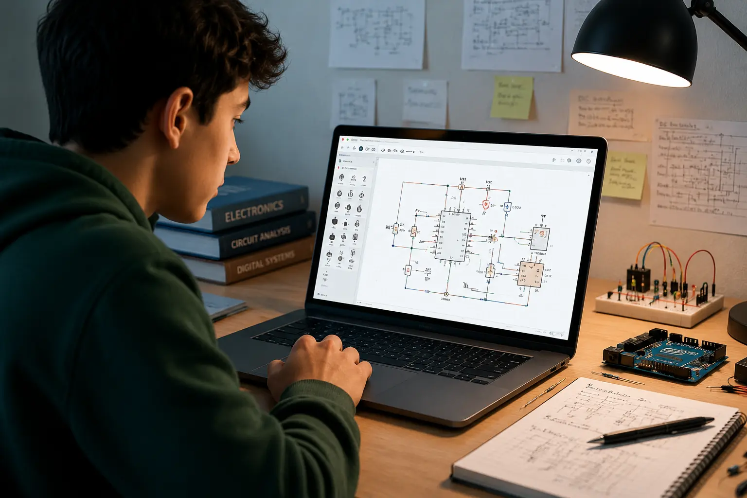 Student learning electronics